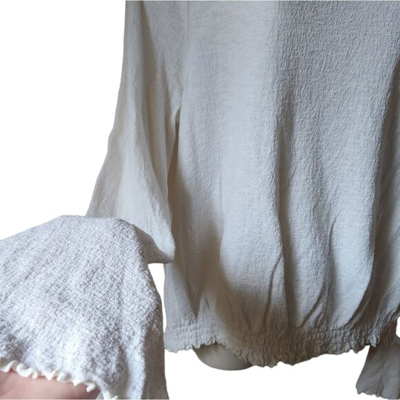 Madewell Top Textured Crinkle Cotton Fairy‎ Bell Sleeve Boho Indie White XL - Picture 4 of 14